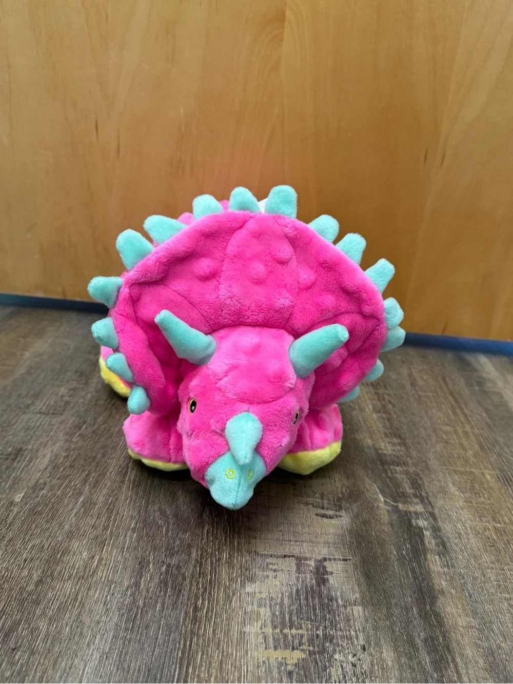 goDog Dinos Frills Squeaky Plush Dog Toy, Chew Guard Technology-Pink, Large